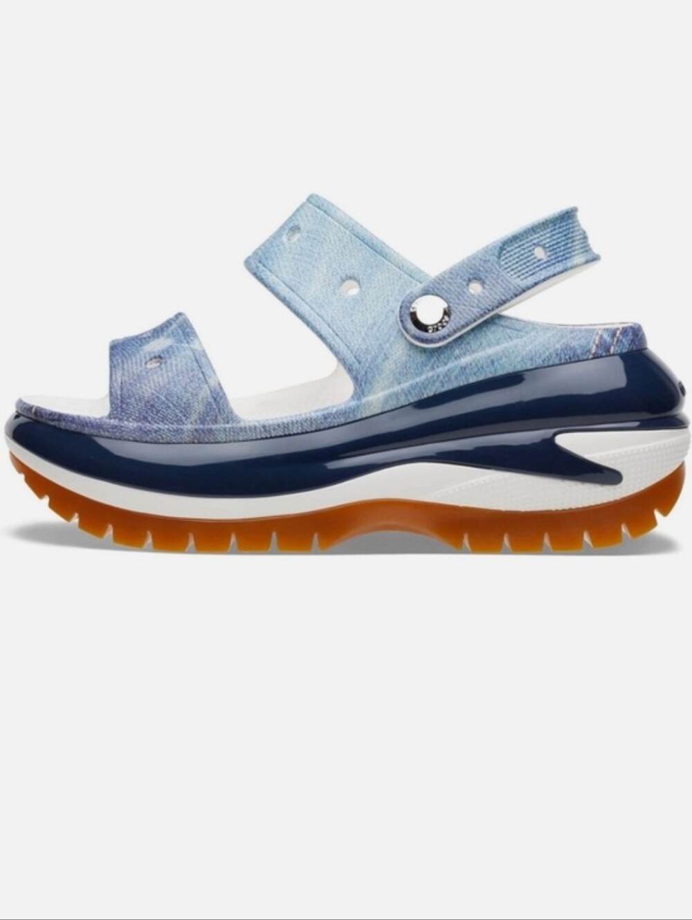 Platform Denim-Print Sandal in Light Blue